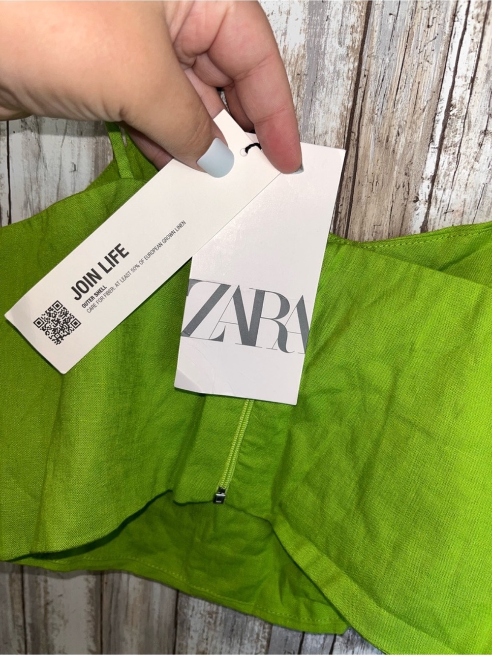 Zara Green Linen Blend Cropped Cami Tank Top NWT Chartreuse Size Small - Picture 7 of 7